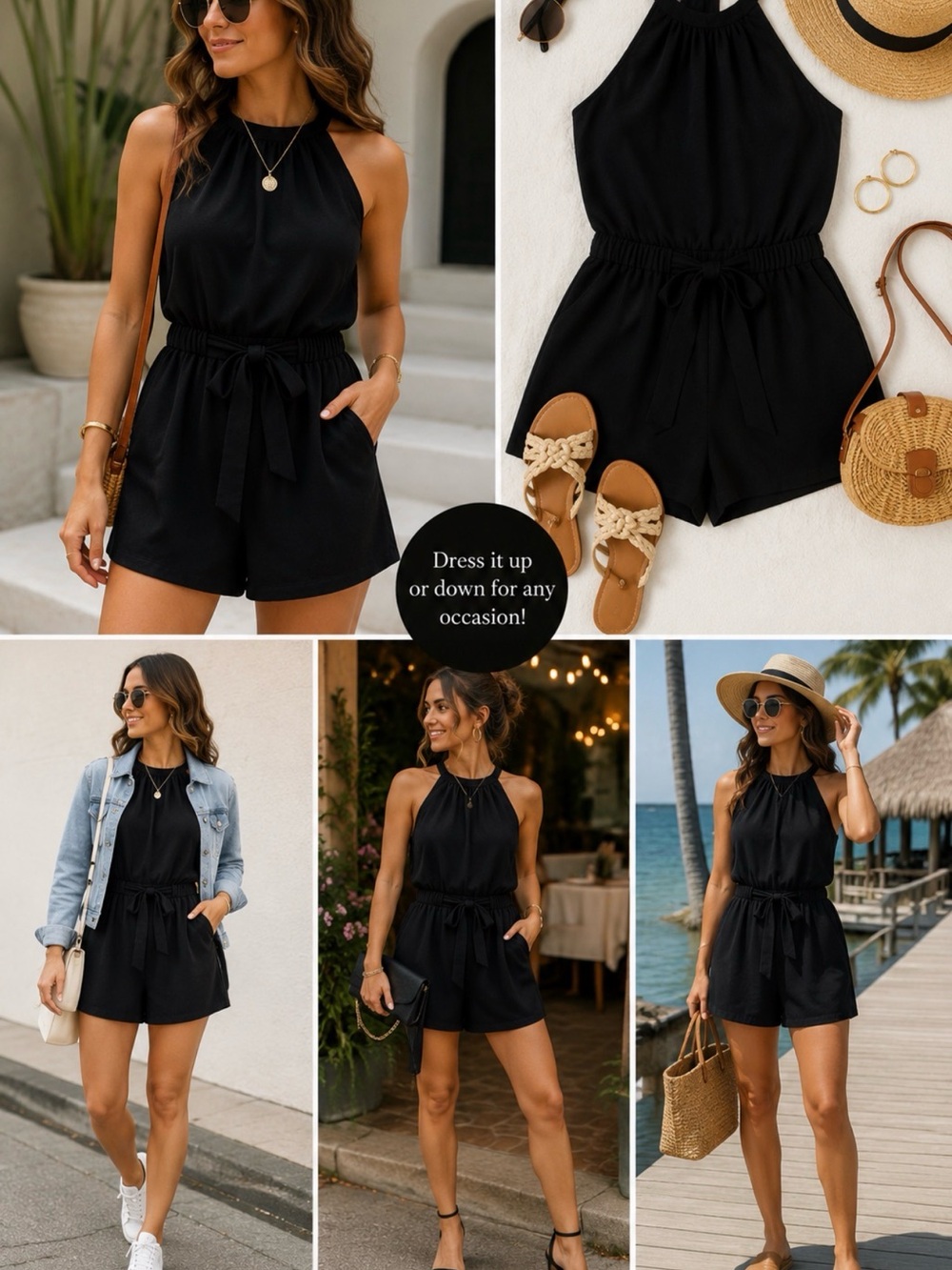 BeBop Black Sleeveless Halter Romper